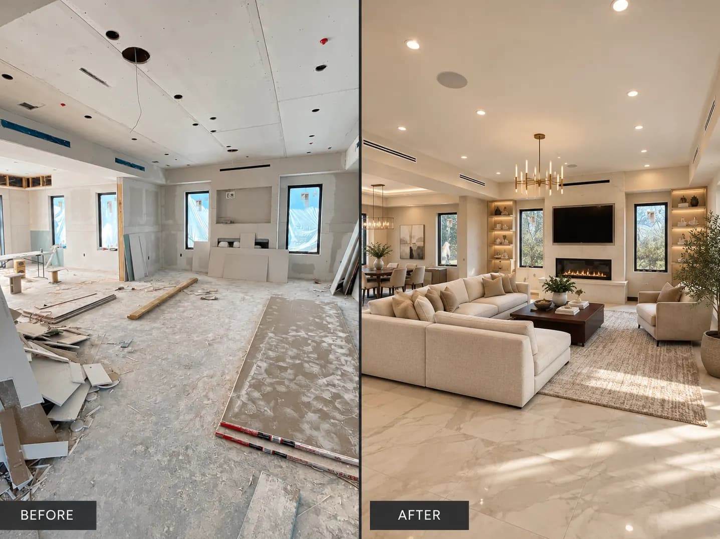 Interior of a new build during finish work